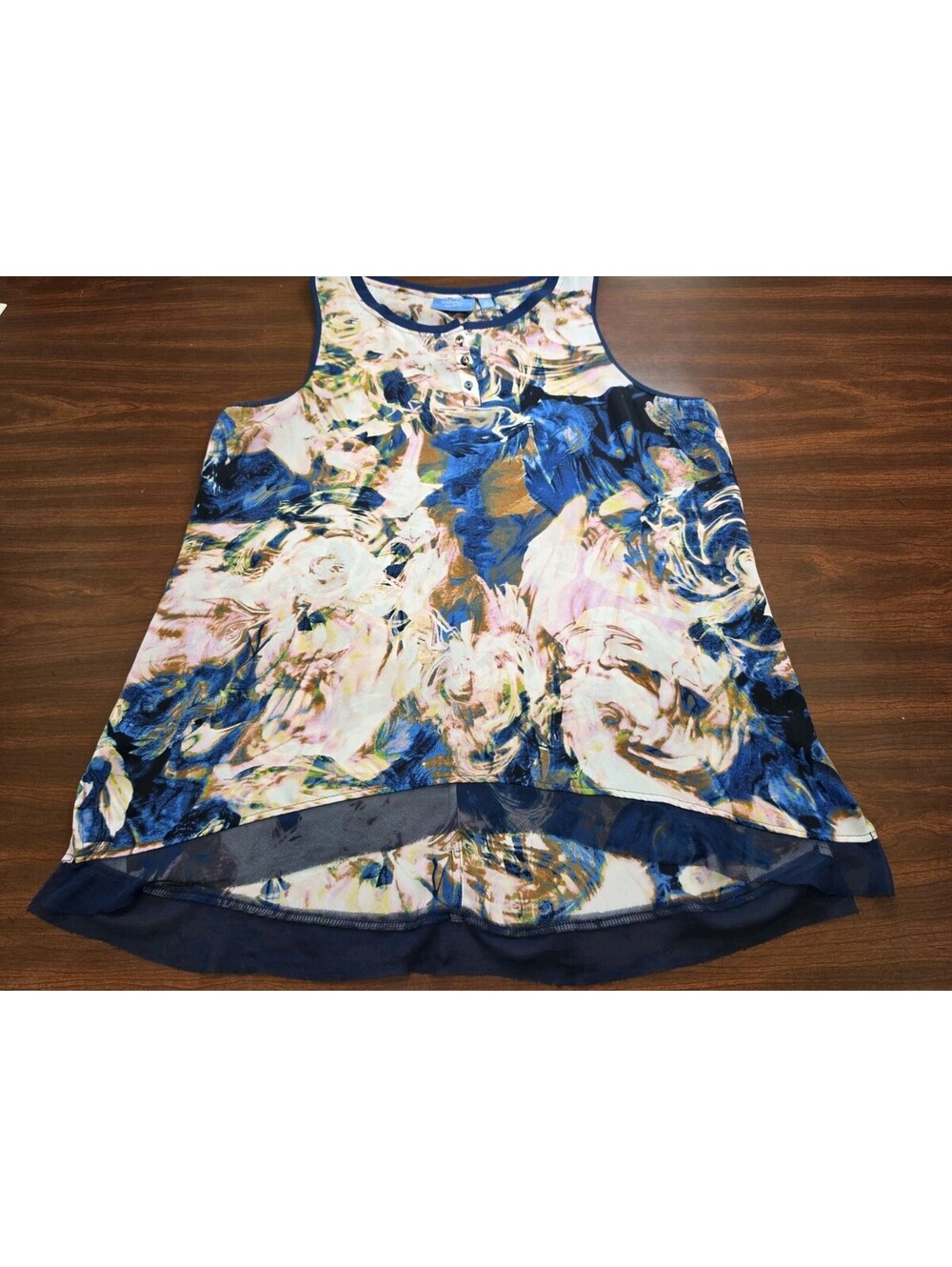 Simply Vera Vera Wang SZ XL Blue Abstract Swirl Print Top Effortless Chic Blouse